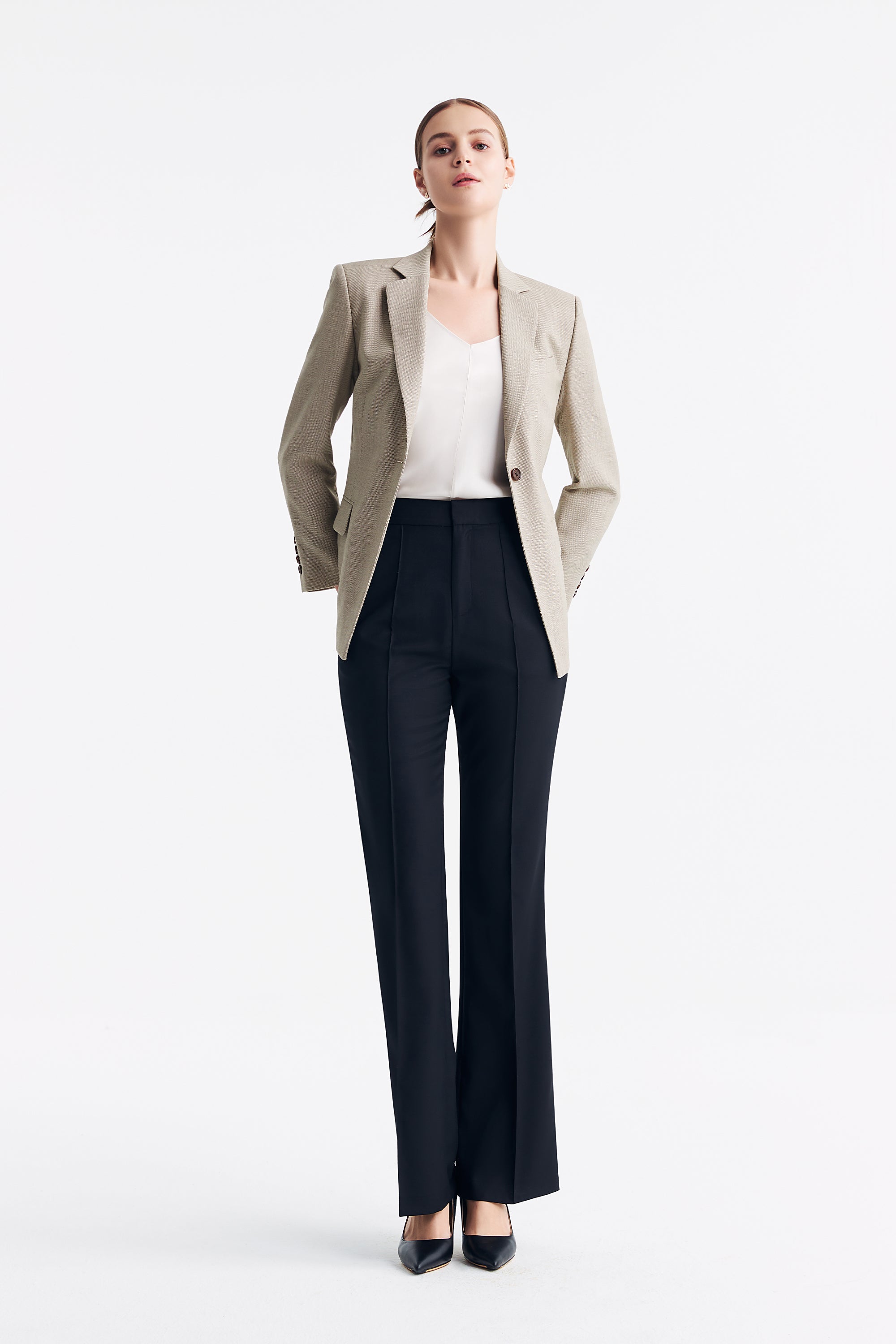 TieForHer - LC DIANA™ Black Flat Collar Single-button Blazer - Apricot - Blazer