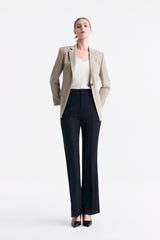 LC DIANA™ Black Flat Collar Single-button Blazer - Apricot