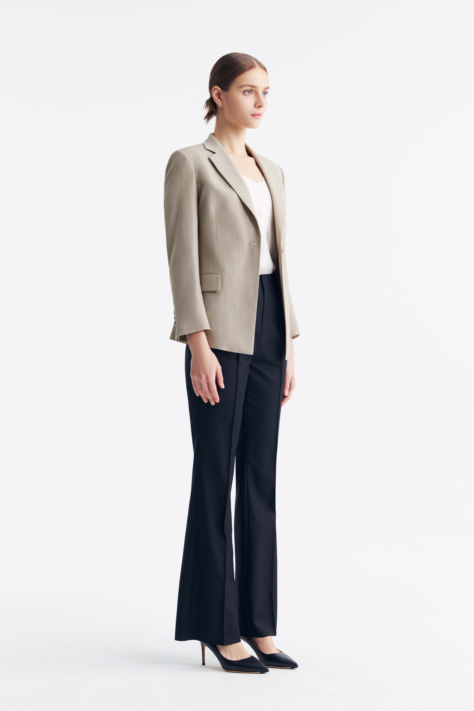 TieForHer - LC DIANA™ Black Flat Collar Single-button Blazer - Apricot - Blazer