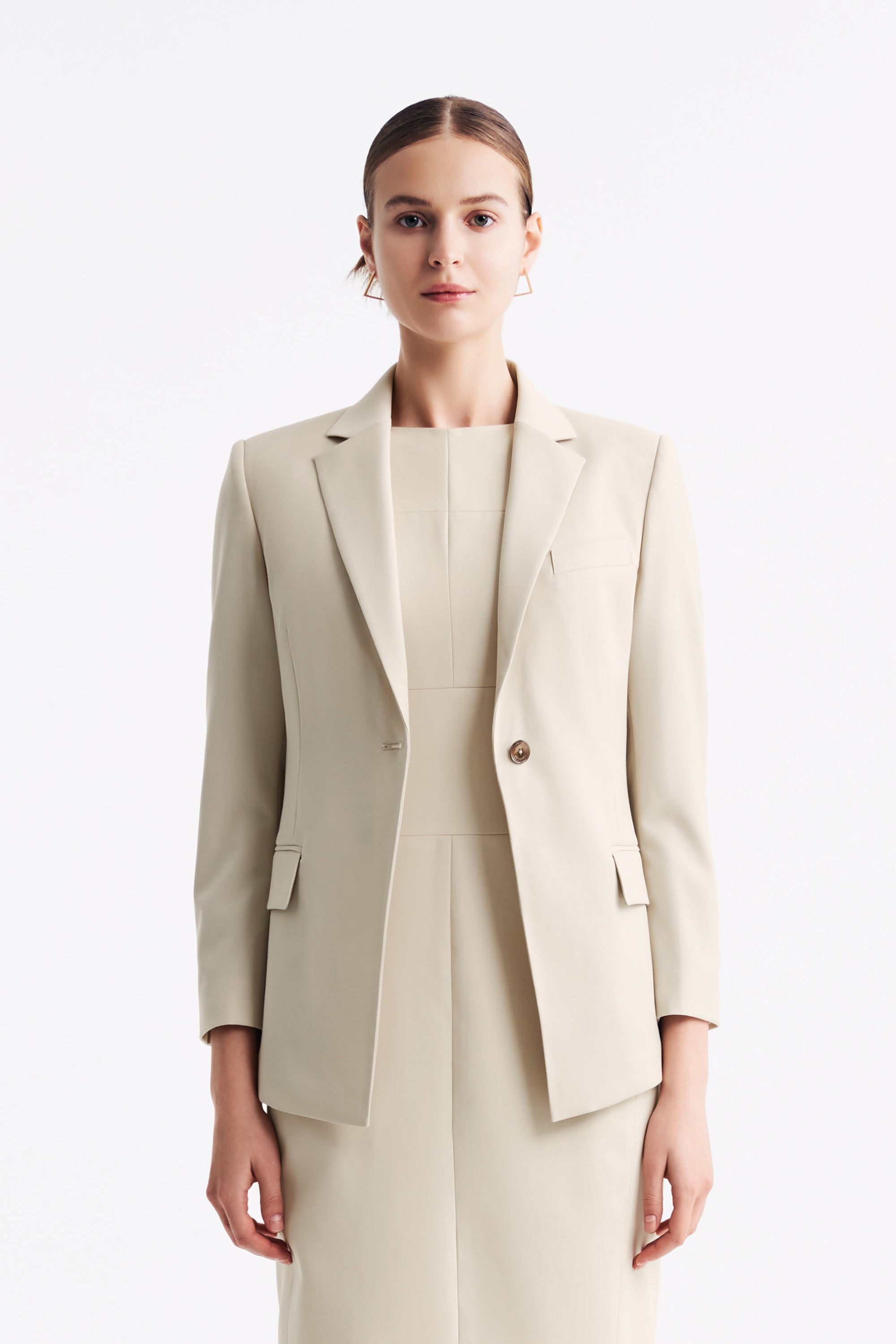 TieForHer - LC DIANA™ Black Flat Collar Single-button Blazer - Oatmeal - Blazer