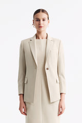 LC DIANA™ Black Flat Collar Single-button Blazer - Oatmeal