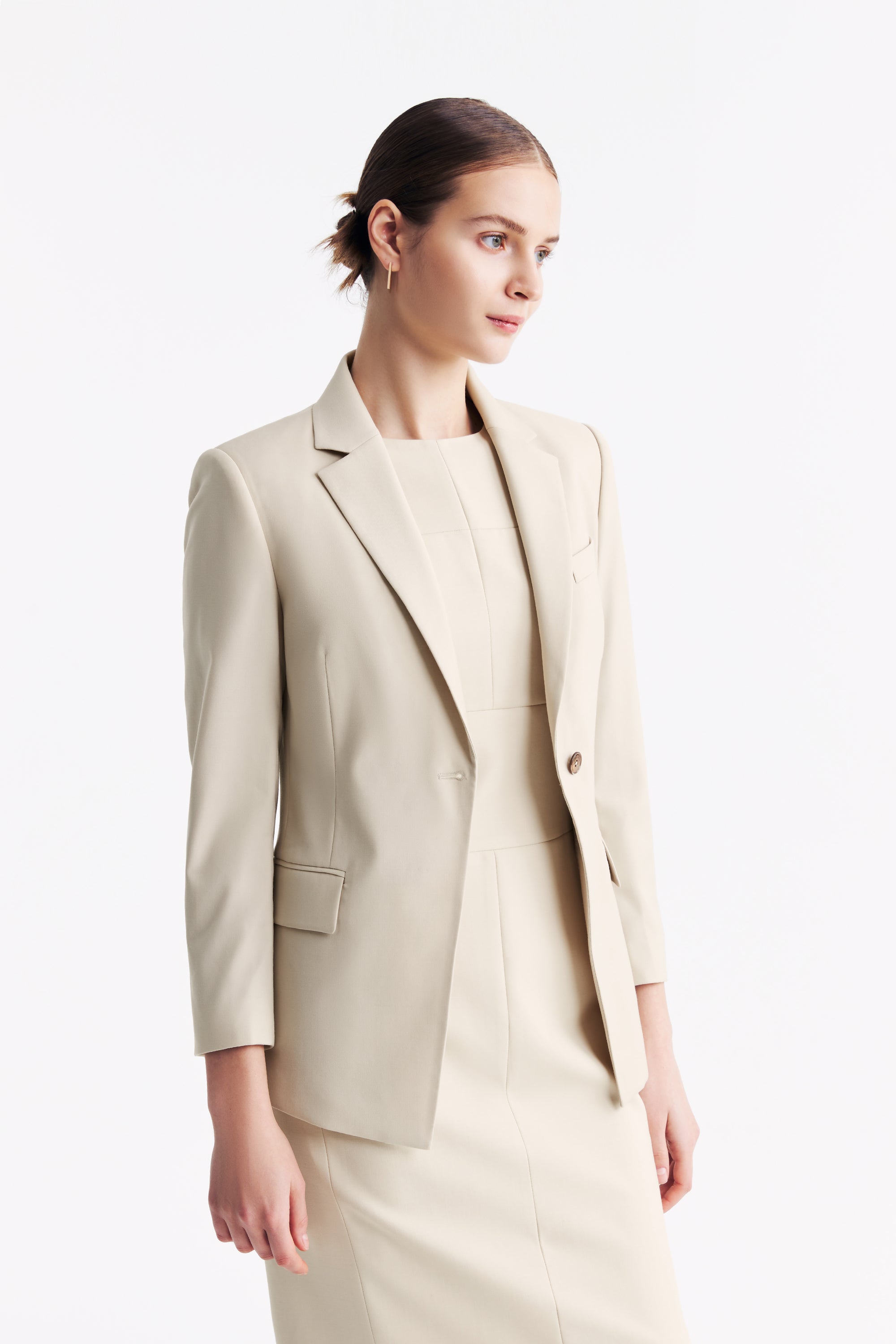 TieForHer - LC DIANA™ Black Flat Collar Single-button Blazer - Oatmeal - Blazer