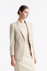 LC DIANA™ Black Flat Collar Single-button Blazer - Oatmeal