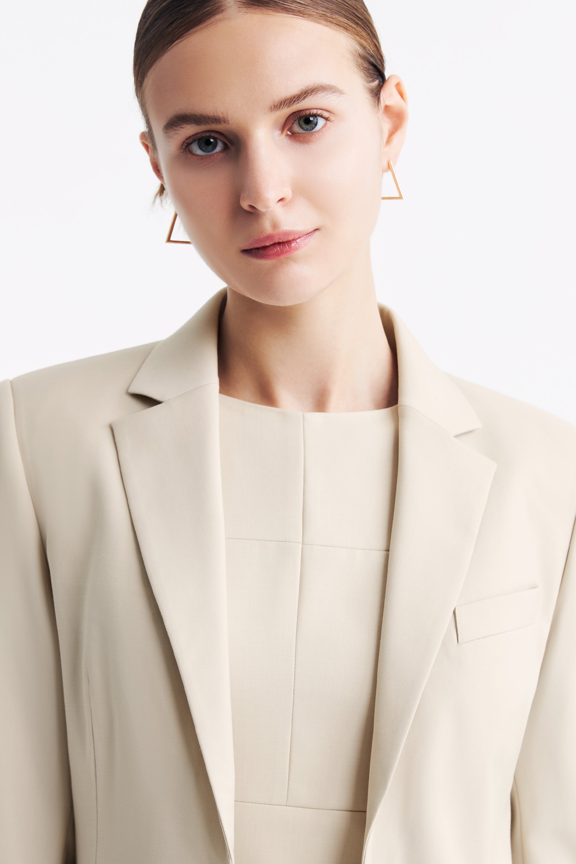 TieForHer - LC DIANA™ Black Flat Collar Single-button Blazer - Oatmeal - Blazer