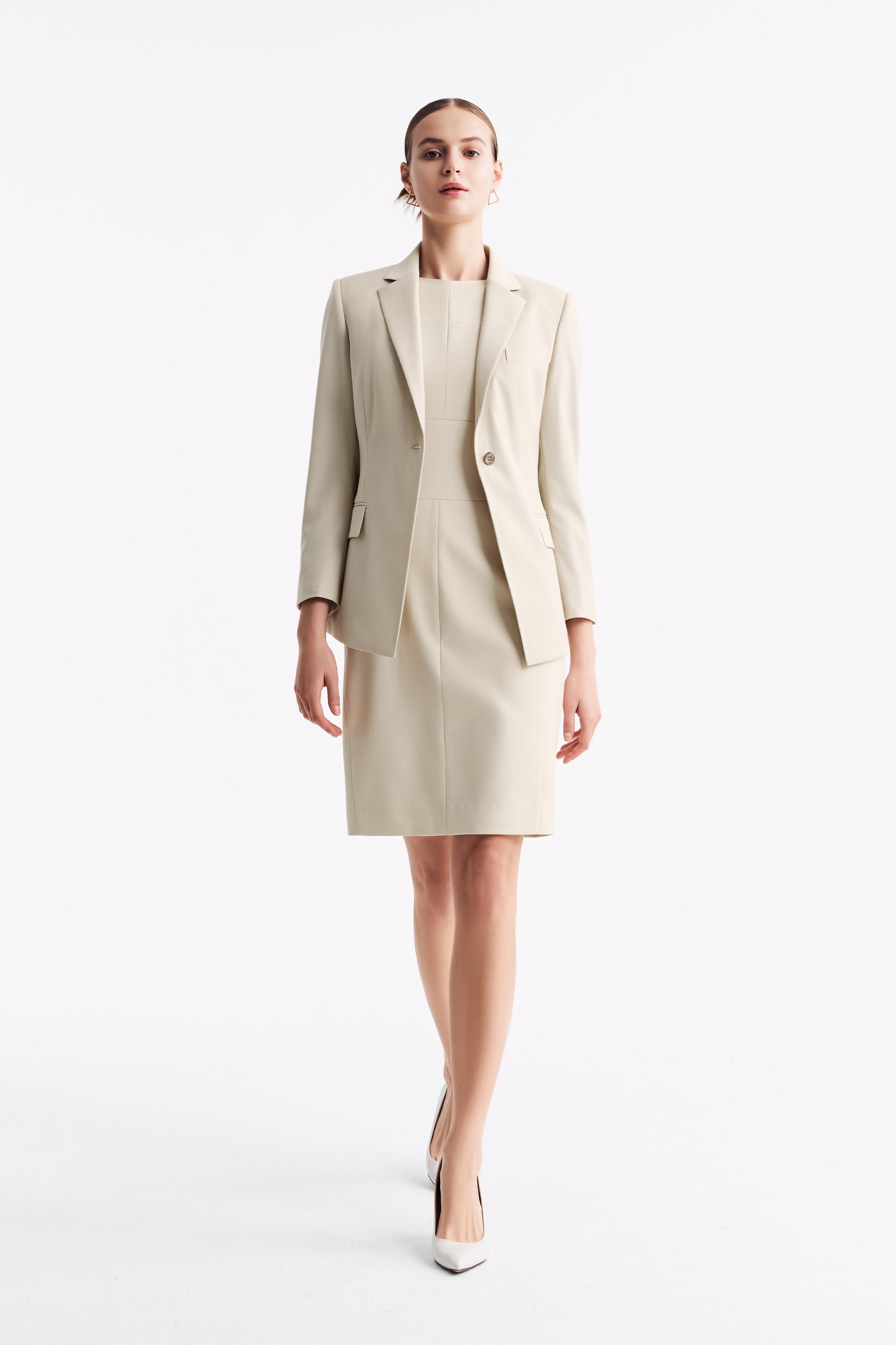 TieForHer - LC DIANA™ Black Flat Collar Single-button Blazer - Oatmeal - Blazer