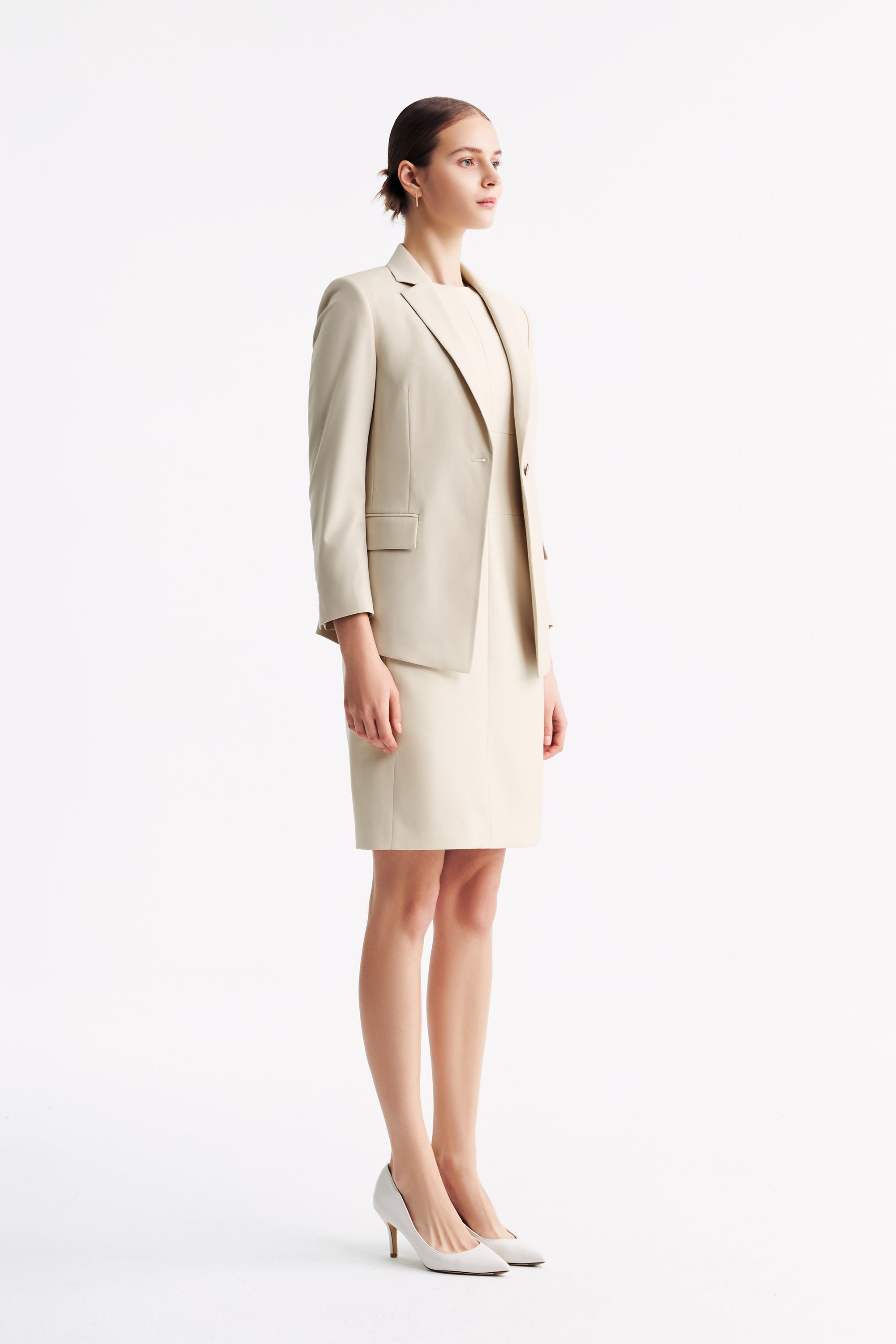 TieForHer - LC DIANA™ Black Flat Collar Single-button Blazer - Oatmeal - Blazer