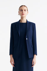 LC DIANA™ Black Flat Collar Single-button Blazer - Dark Blue