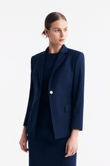 LC DIANA™ Black Flat Collar Single-button Blazer - Dark Blue