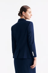 LC DIANA™ Black Flat Collar Single-button Blazer - Dark Blue