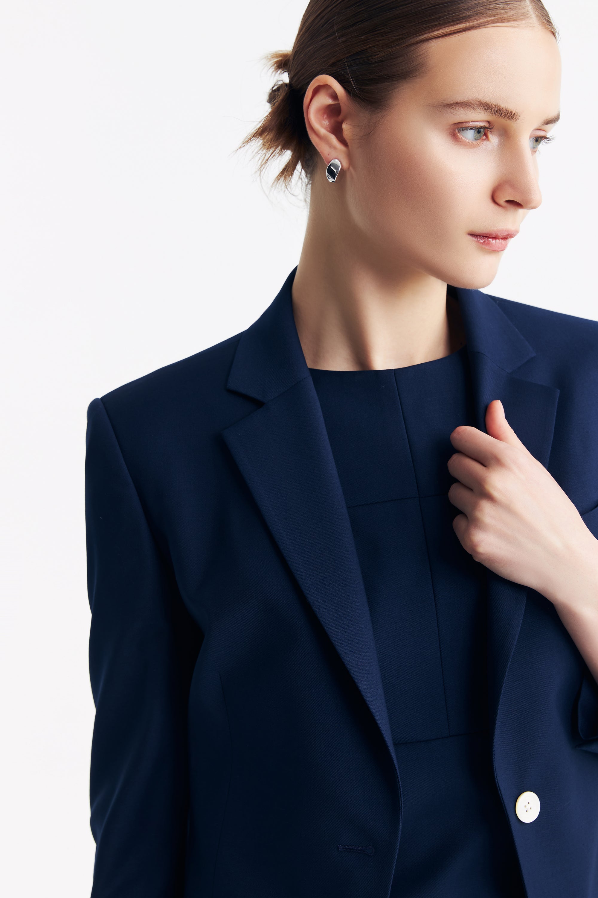 TieForHer - LC DIANA™ Black Flat Collar Single-button Blazer - Dark Blue - Blazer