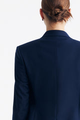 LC DIANA™ Black Flat Collar Single-button Blazer - Dark Blue