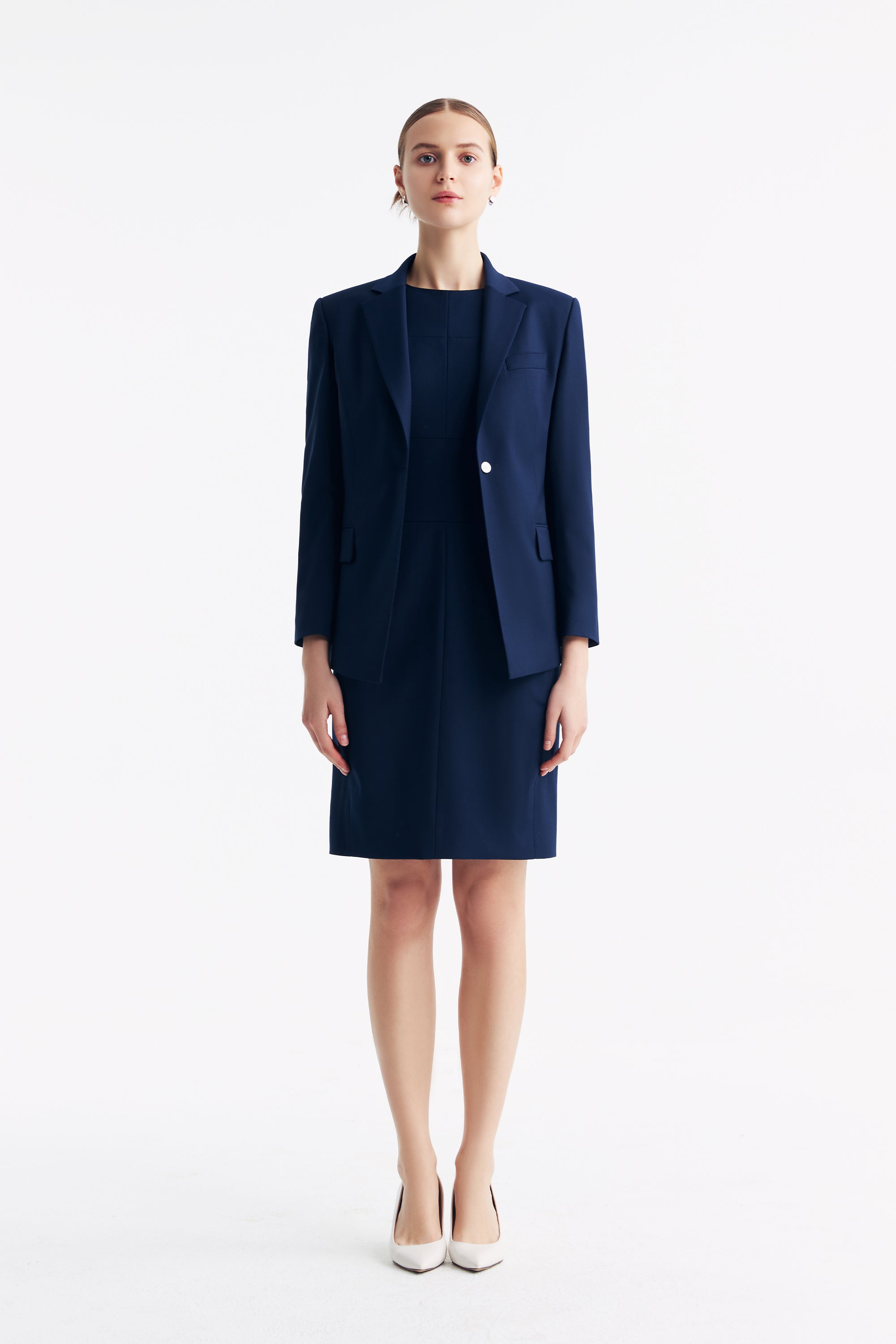 TieForHer - LC DIANA™ Black Flat Collar Single-button Blazer - Dark Blue - Blazer