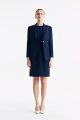 LC DIANA™ Black Flat Collar Single-button Blazer - Dark Blue