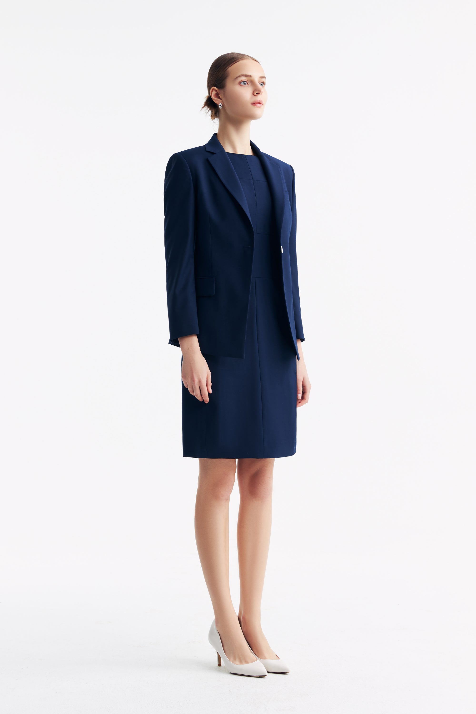 TieForHer - LC DIANA™ Black Flat Collar Single-button Blazer - Dark Blue - Blazer