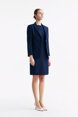 LC DIANA™ Black Flat Collar Single-button Blazer - Dark Blue