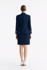 LC DIANA™ Black Flat Collar Single-button Blazer - Dark Blue