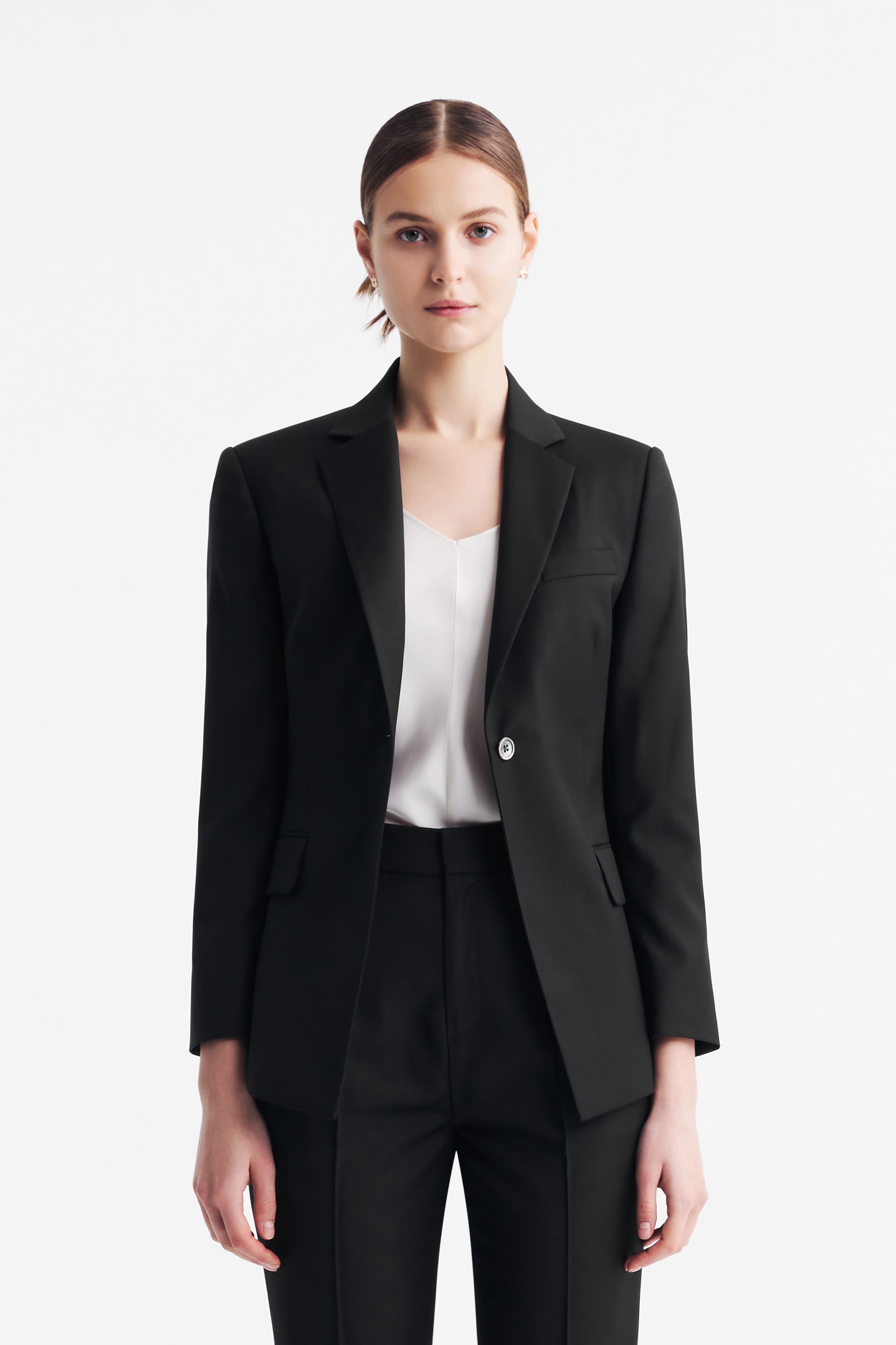 TieForHer - LC DIANA™ Black Flat Collar Single-button Blazer - Black - Blazer