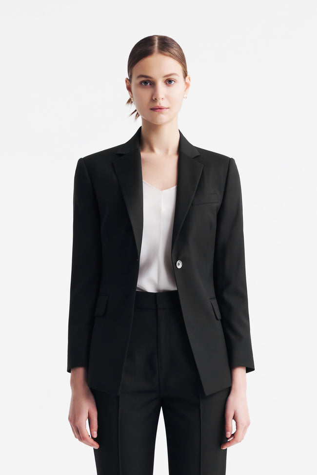 LC DIANA™ Black Flat Collar Single-button Blazer - Black