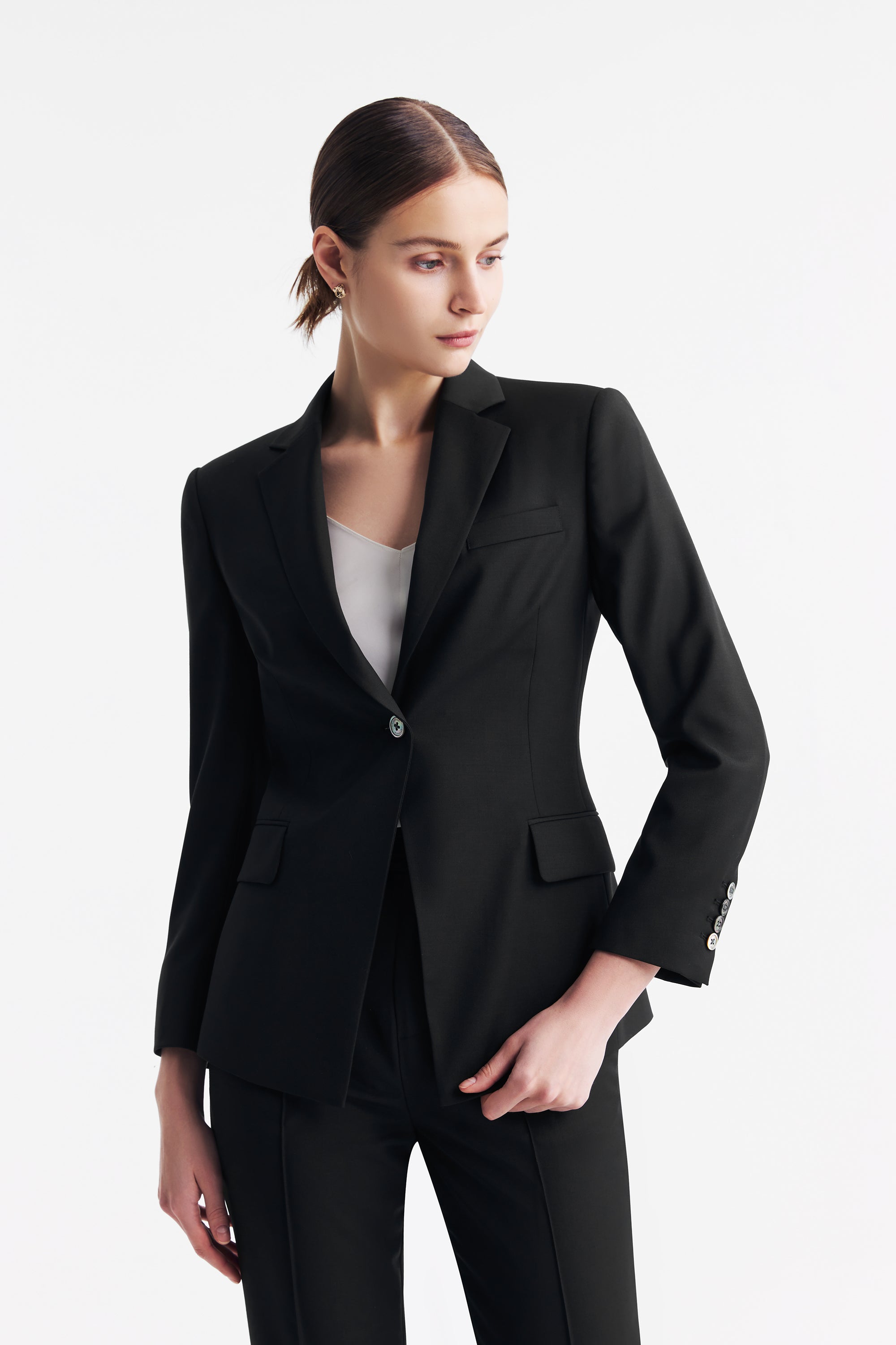 TieForHer - LC DIANA™ Black Flat Collar Single-button Blazer - Black - Blazer