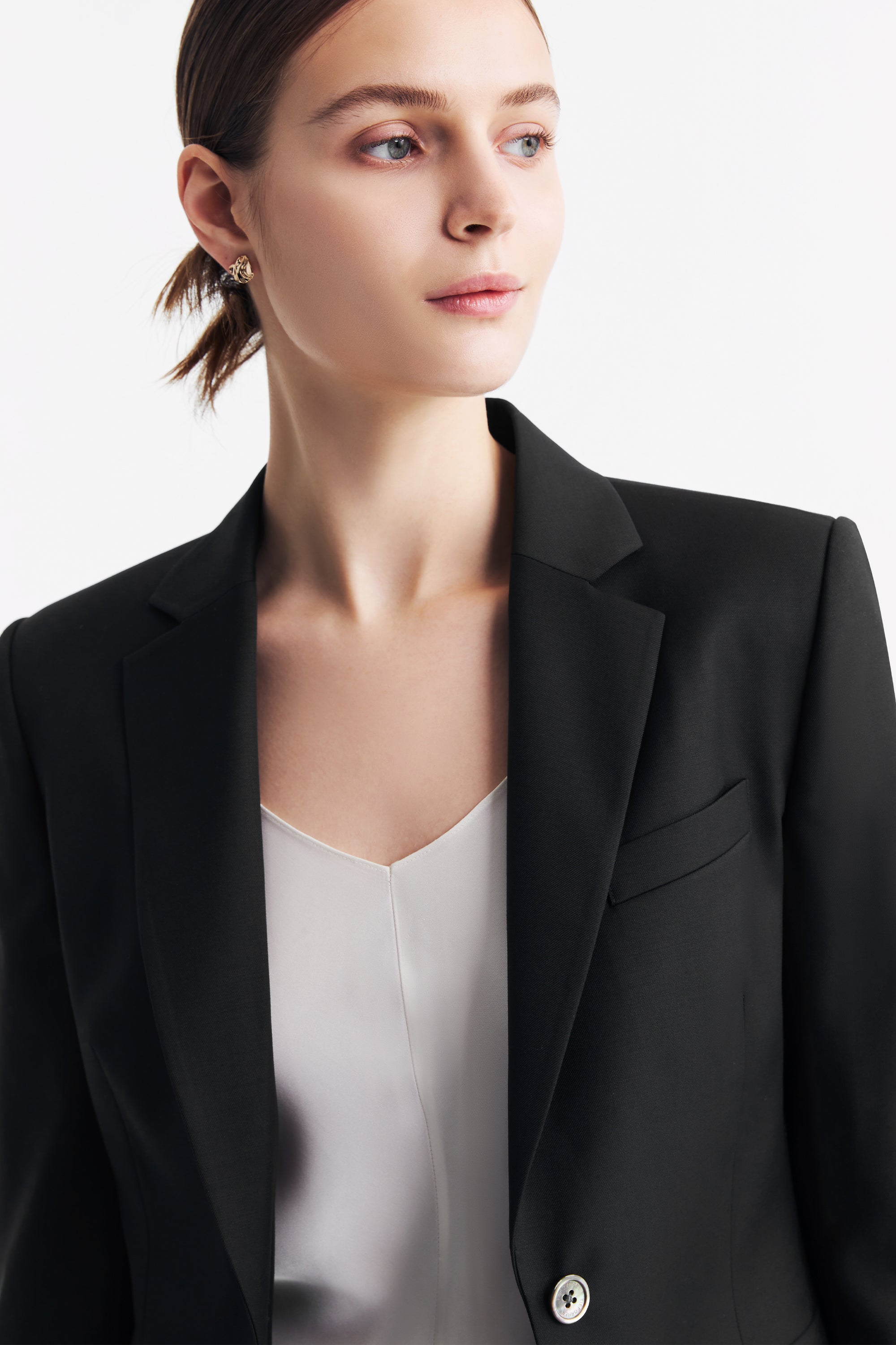 TieForHer - LC DIANA™ Black Flat Collar Single-button Blazer - Black - Blazer