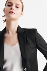 LC DIANA™ Black Flat Collar Single-button Blazer - Black