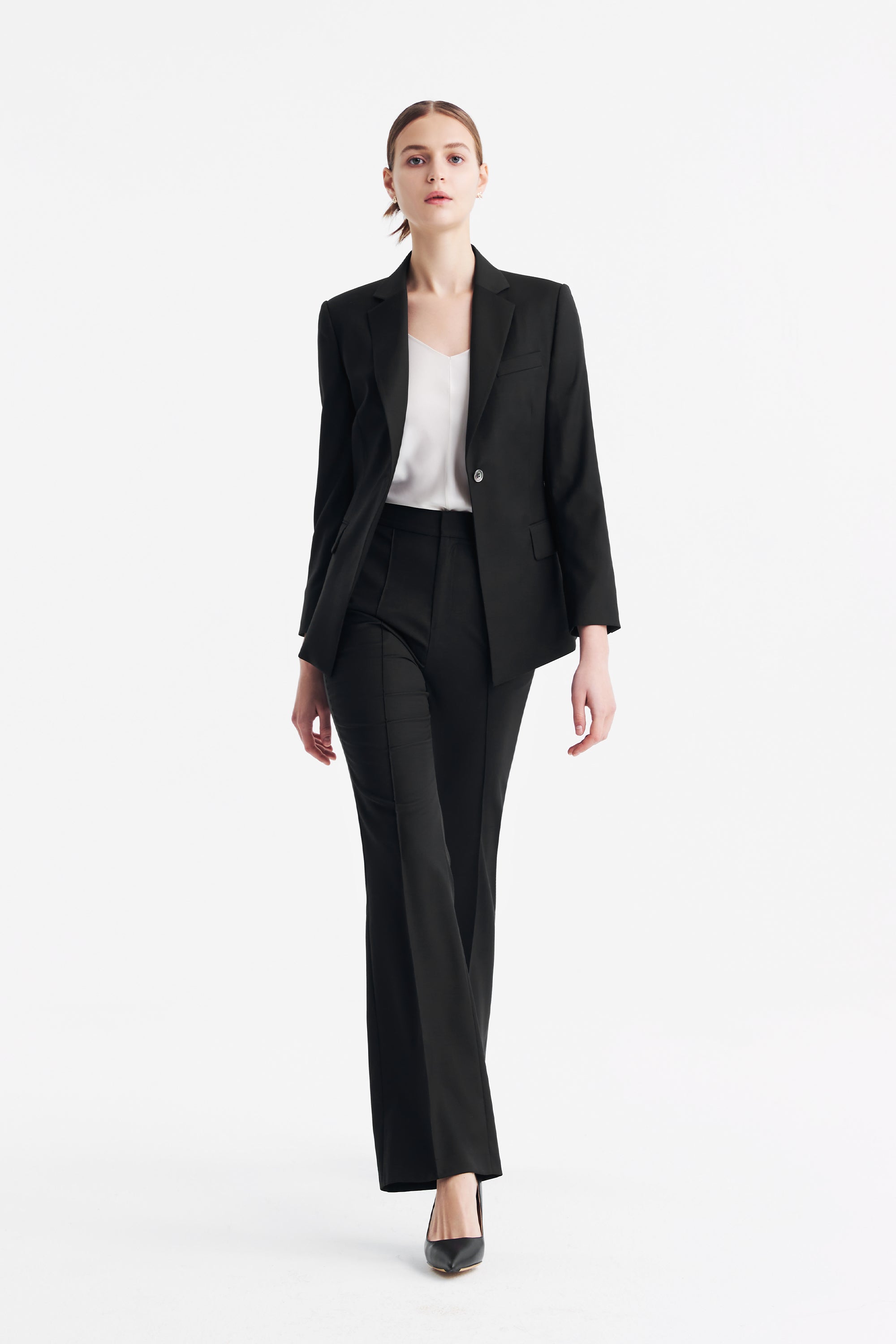 TieForHer - LC DIANA™ Black Flat Collar Single-button Blazer - Black - Blazer