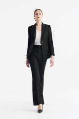 LC DIANA™ Black Flat Collar Single-button Blazer - Black