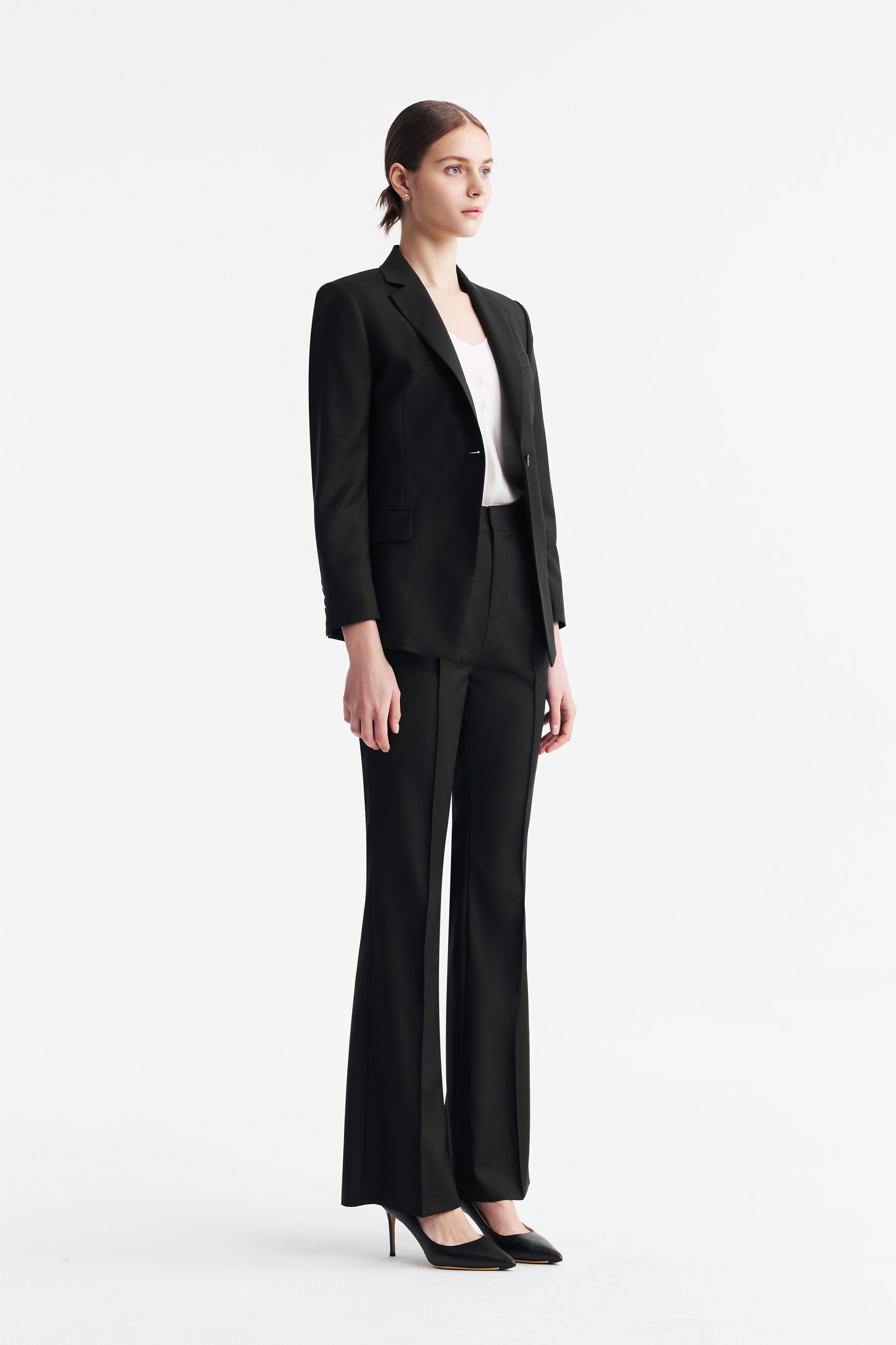 TieForHer - LC DIANA™ Black Flat Collar Single-button Blazer - Black - Blazer