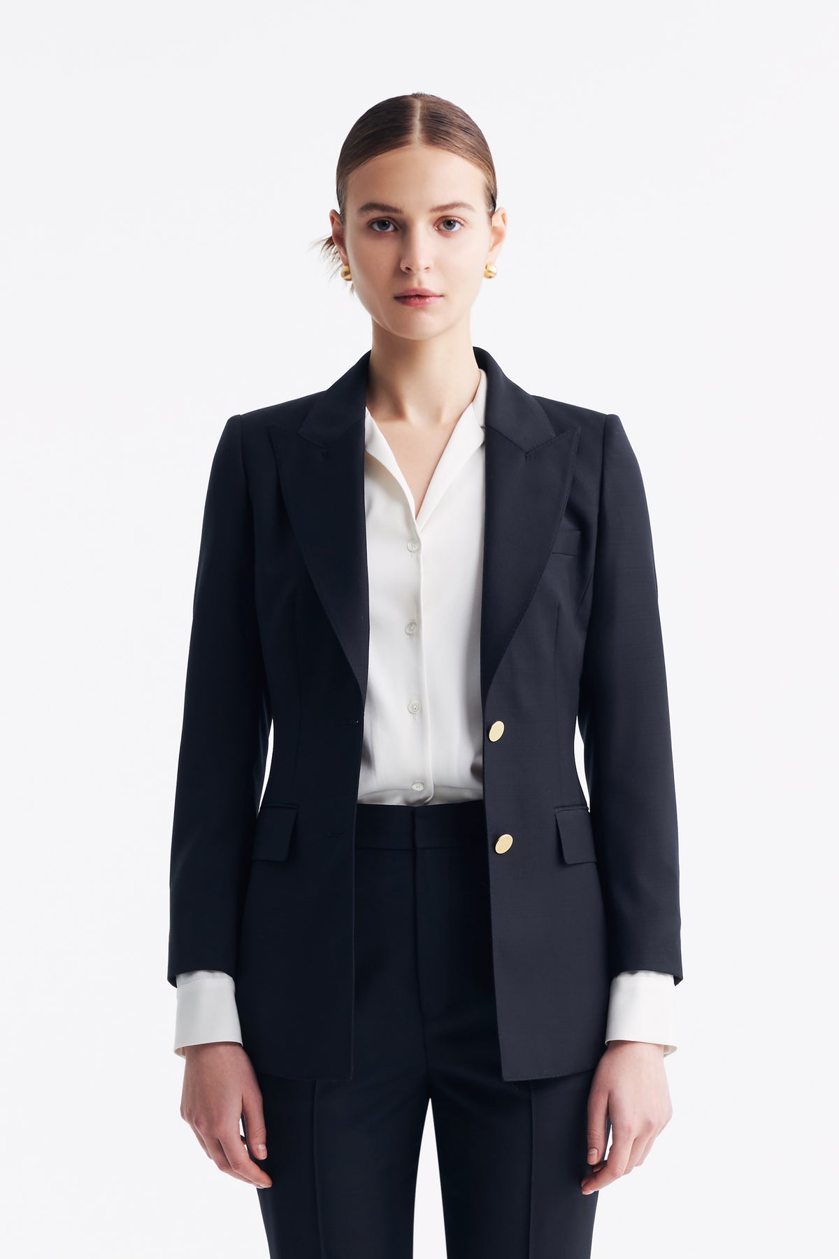LC DOM™ Loyal Navy Blue Subtle Grid Single-breasted Blazer Styling