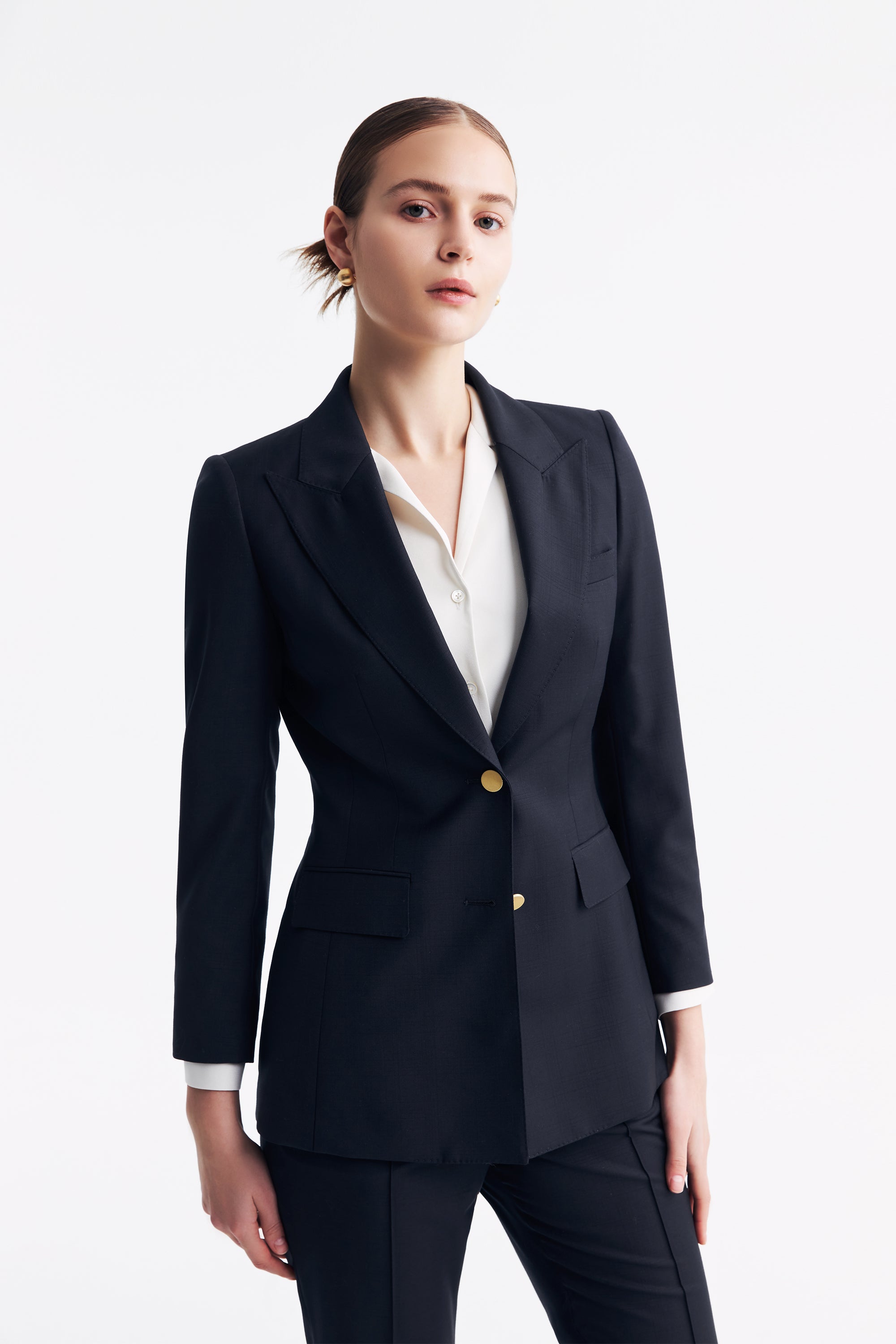 TieForHer - LC DOM™ Peak Lapel Single-breasted Blazer - Dark Navy Plaid - Blazer