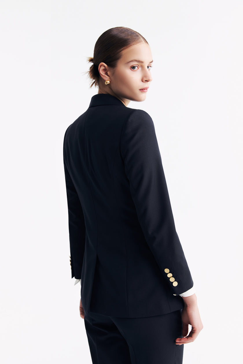 LC DOM™ Loyal Navy Blue Subtle Grid Single-breasted Blazer