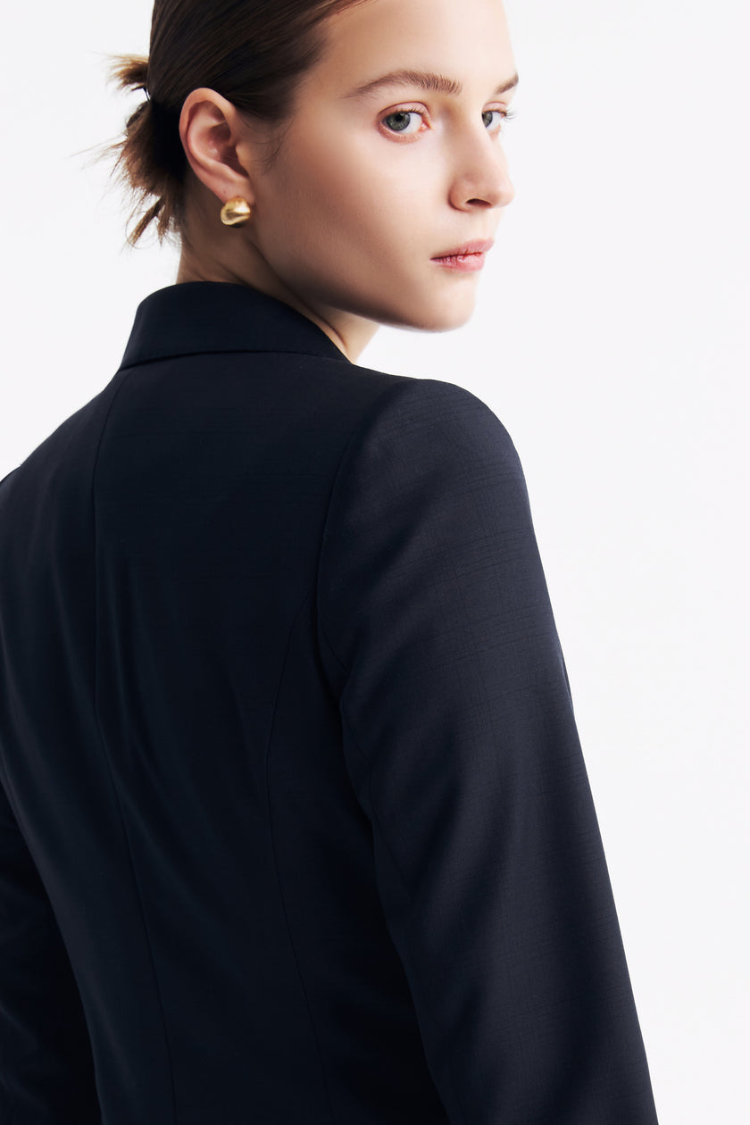 LC DOM™ Loyal Navy Blue Subtle Grid Single-breasted Blazer