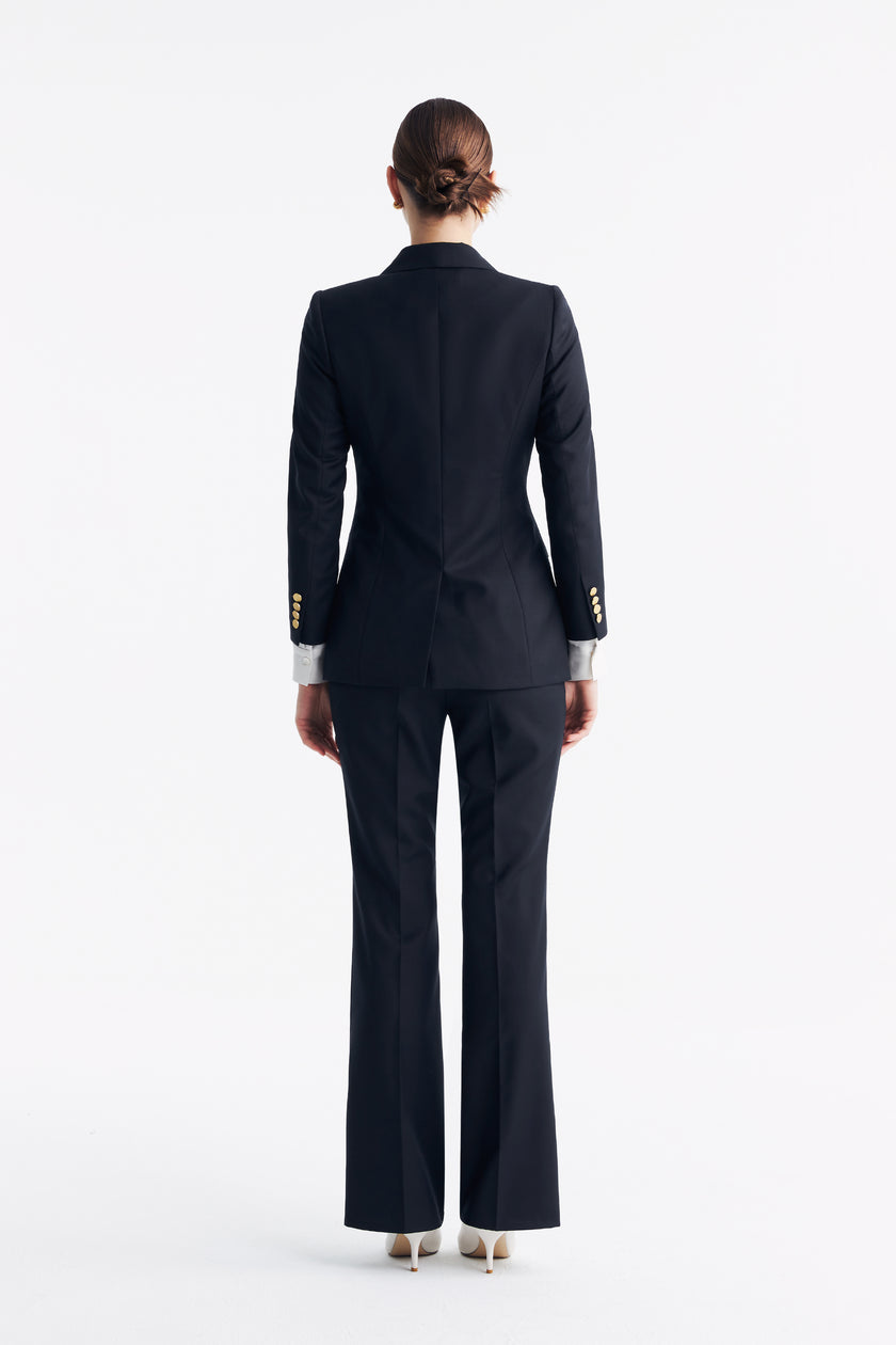 LC DOM™ Loyal Navy Blue Subtle Grid Single-breasted Blazer