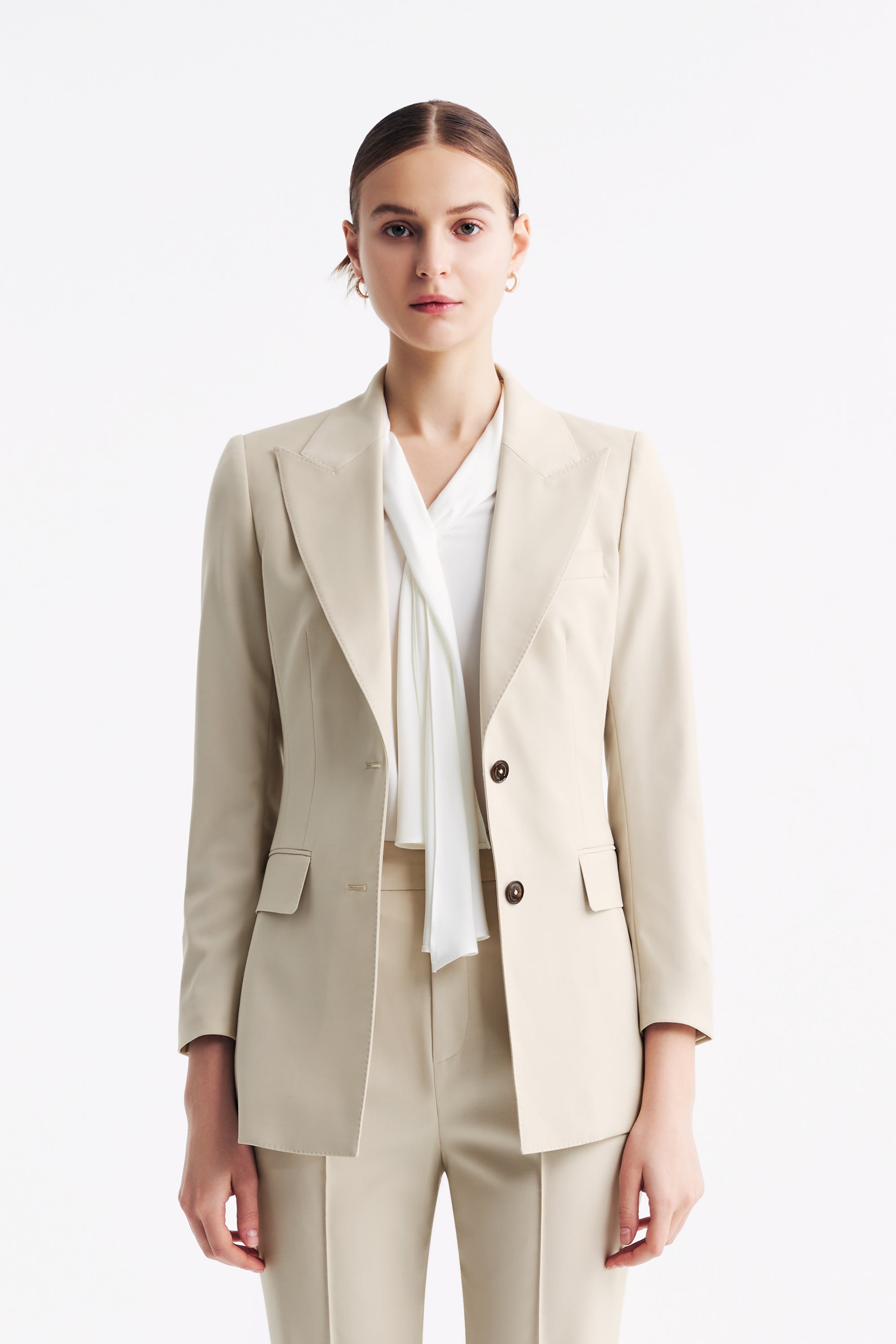 TieForHer - LC DOM™ Peak Lapel Single-breasted Blazer - Oatmeal - Blazer