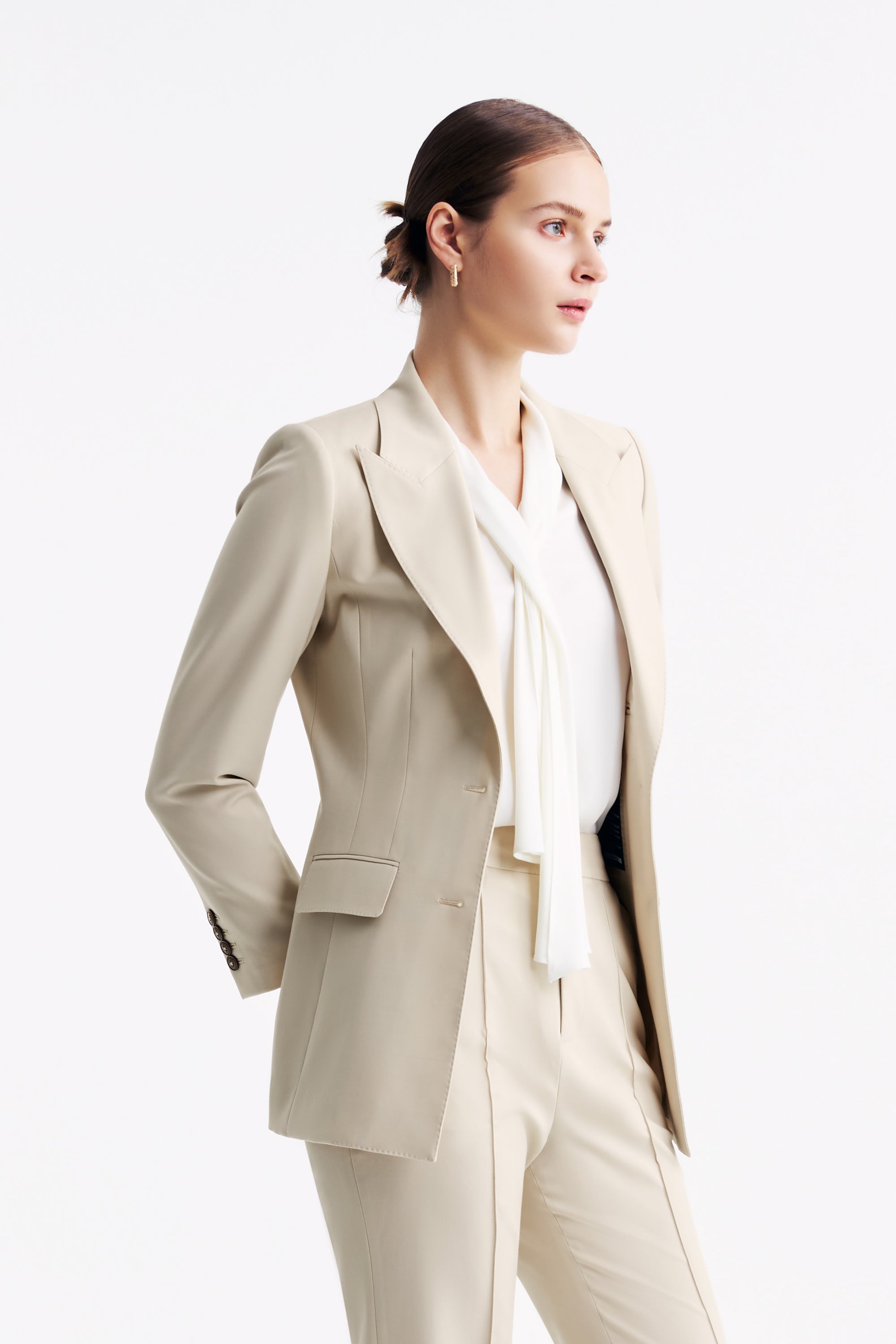 TieForHer - LC DOM™ Peak Lapel Single-breasted Blazer - Oatmeal - Blazer