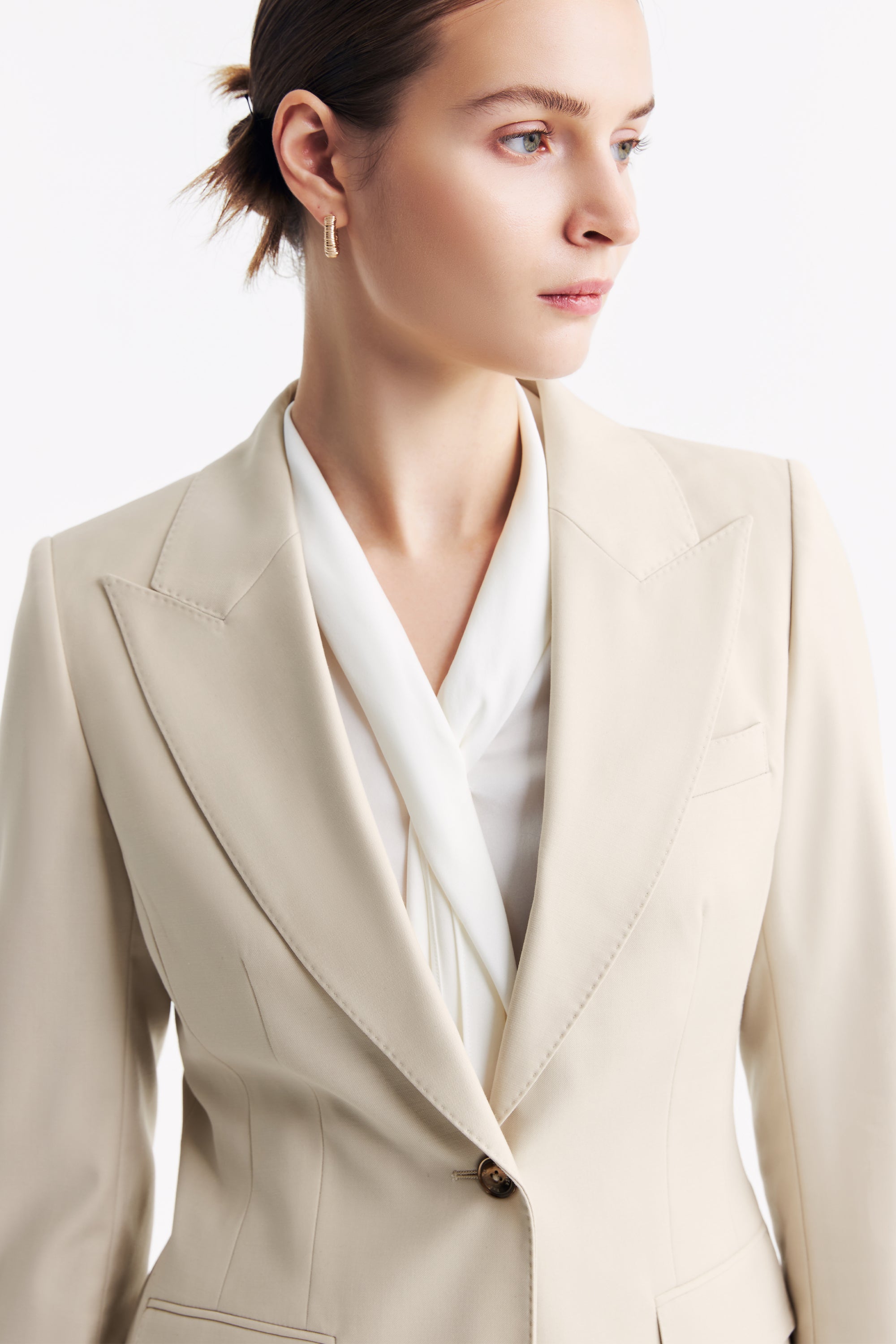 TieForHer - LC DOM™ Peak Lapel Single-breasted Blazer - Oatmeal - Blazer