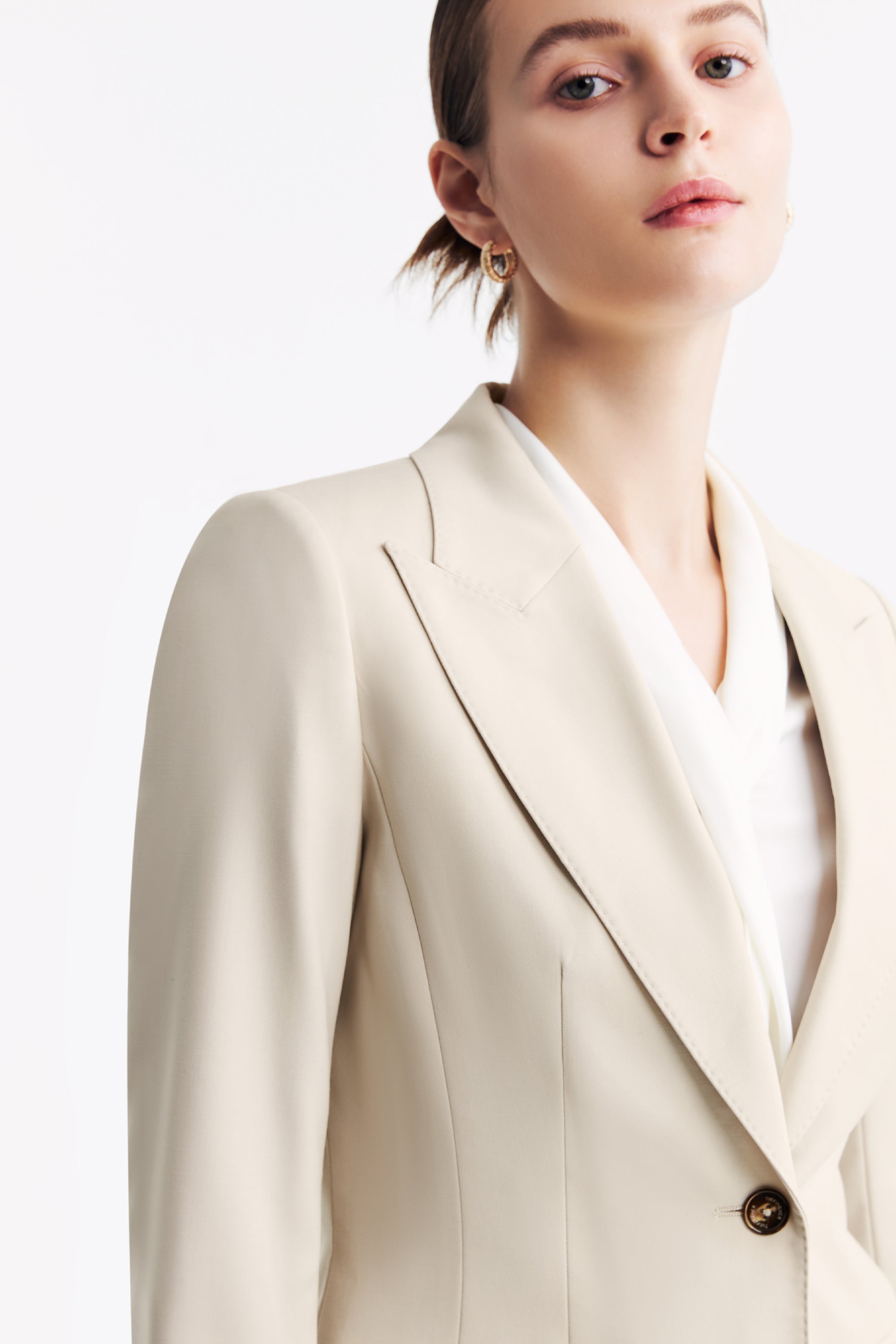 TieForHer - LC DOM™ Peak Lapel Single-breasted Blazer - Oatmeal - Blazer