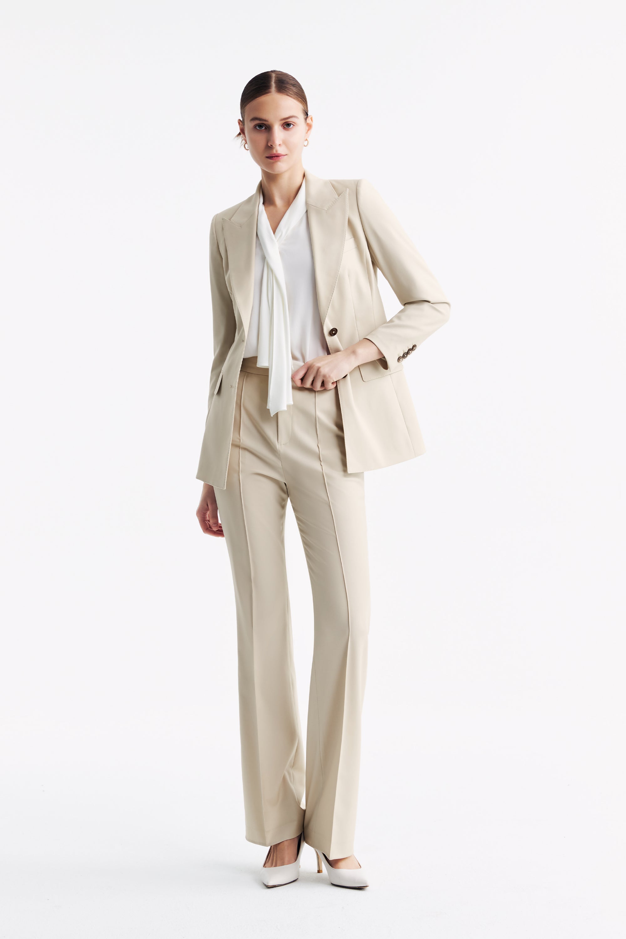 TieForHer - LC DOM™ Peak Lapel Single-breasted Blazer - Oatmeal - Blazer