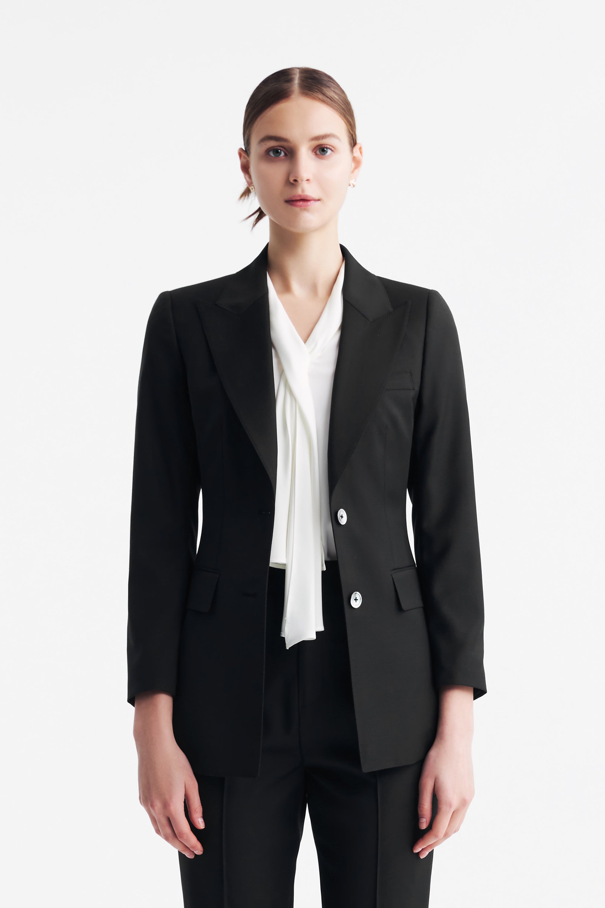 TieForHer - LC DOM™ Peak Lapel Single-breasted Shell-buttons Blazer - Black - Blazer