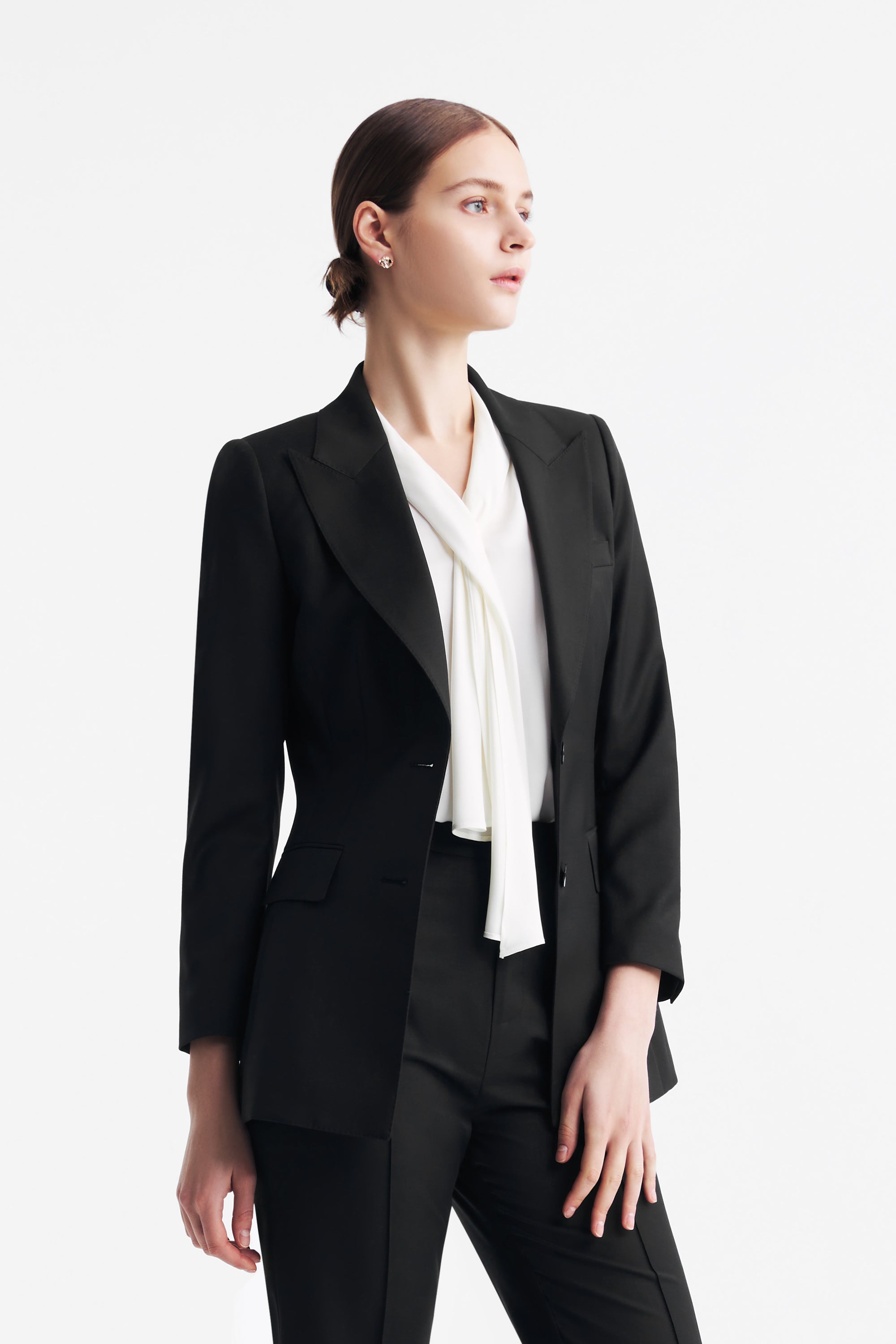 TieForHer - LC DOM™ Peak Lapel Single-breasted Shell-buttons Blazer - Black - Blazer