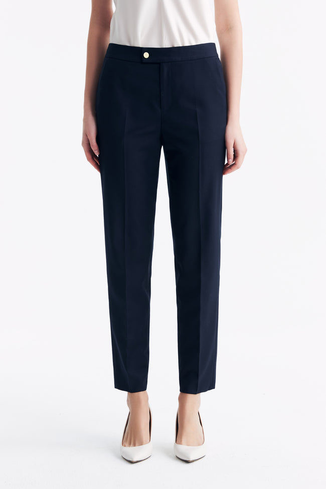 LC ELENA™ Tailored Slim-fit Cropped Trousers - Dark Navy Plaid