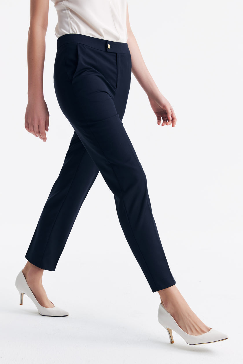 LC ELENA™ Loyal Navy Blue Subtle Grid Cropped Trousers