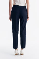 LC ELENA™ Tailored Slim-fit Cropped Trousers - Dark Navy Plaid