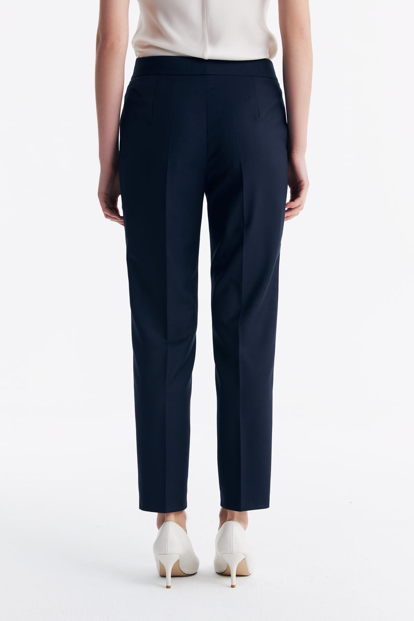 LC ELENA™ Loyal Navy Blue Subtle Grid Cropped Trousers