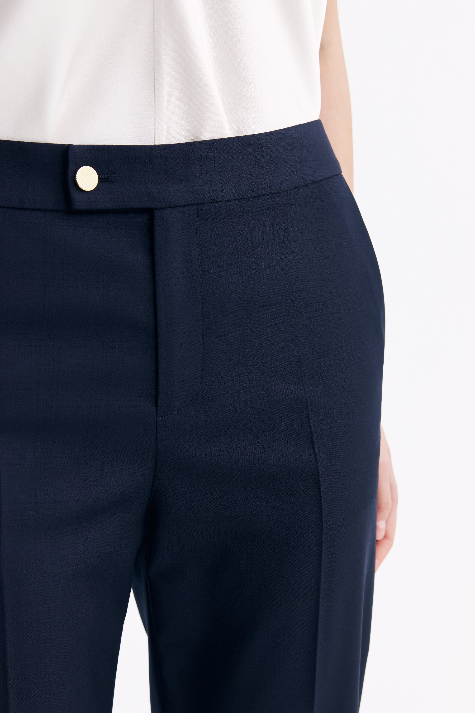 TieForHer - LC ELENA™ Tailored Slim-fit Cropped Trousers - Dark Navy Plaid - Trouser