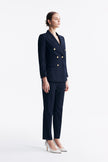LC ELENA™ Loyal Navy Blue Subtle Grid Cropped Trousers