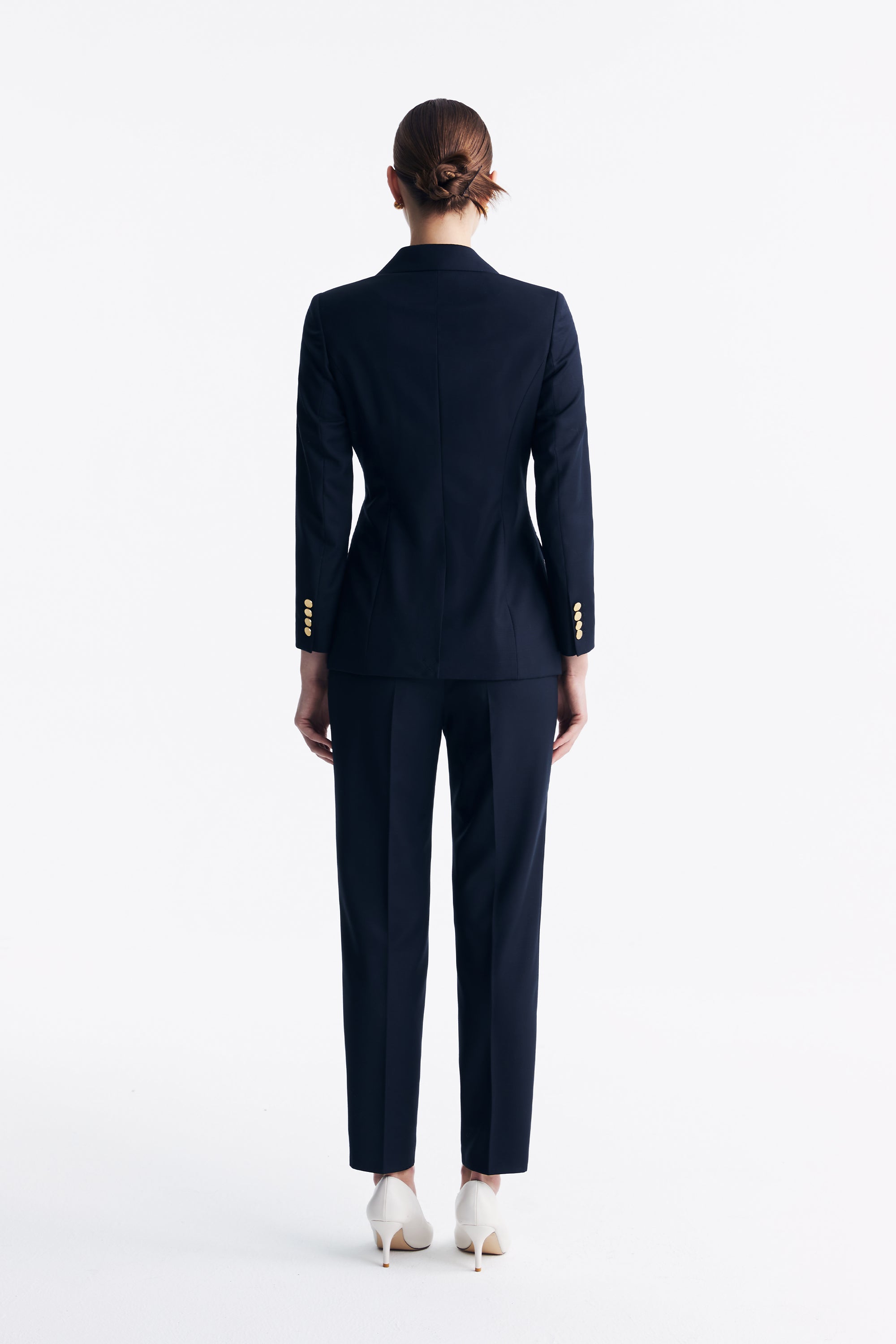 TieForHer - LC ELENA™ Tailored Slim-fit Cropped Trousers - Dark Navy Plaid - Trouser