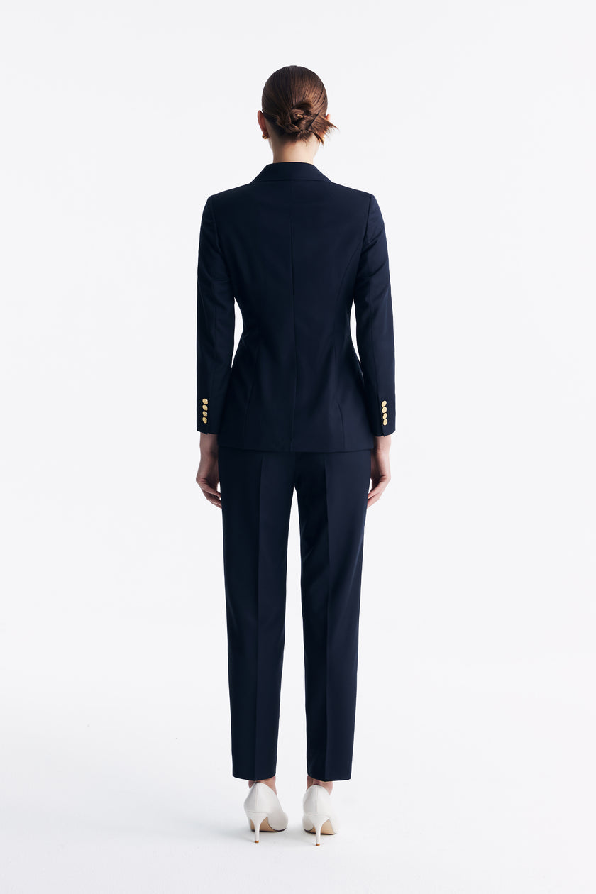 LC ELENA™ Loyal Navy Blue Subtle Grid Cropped Trousers