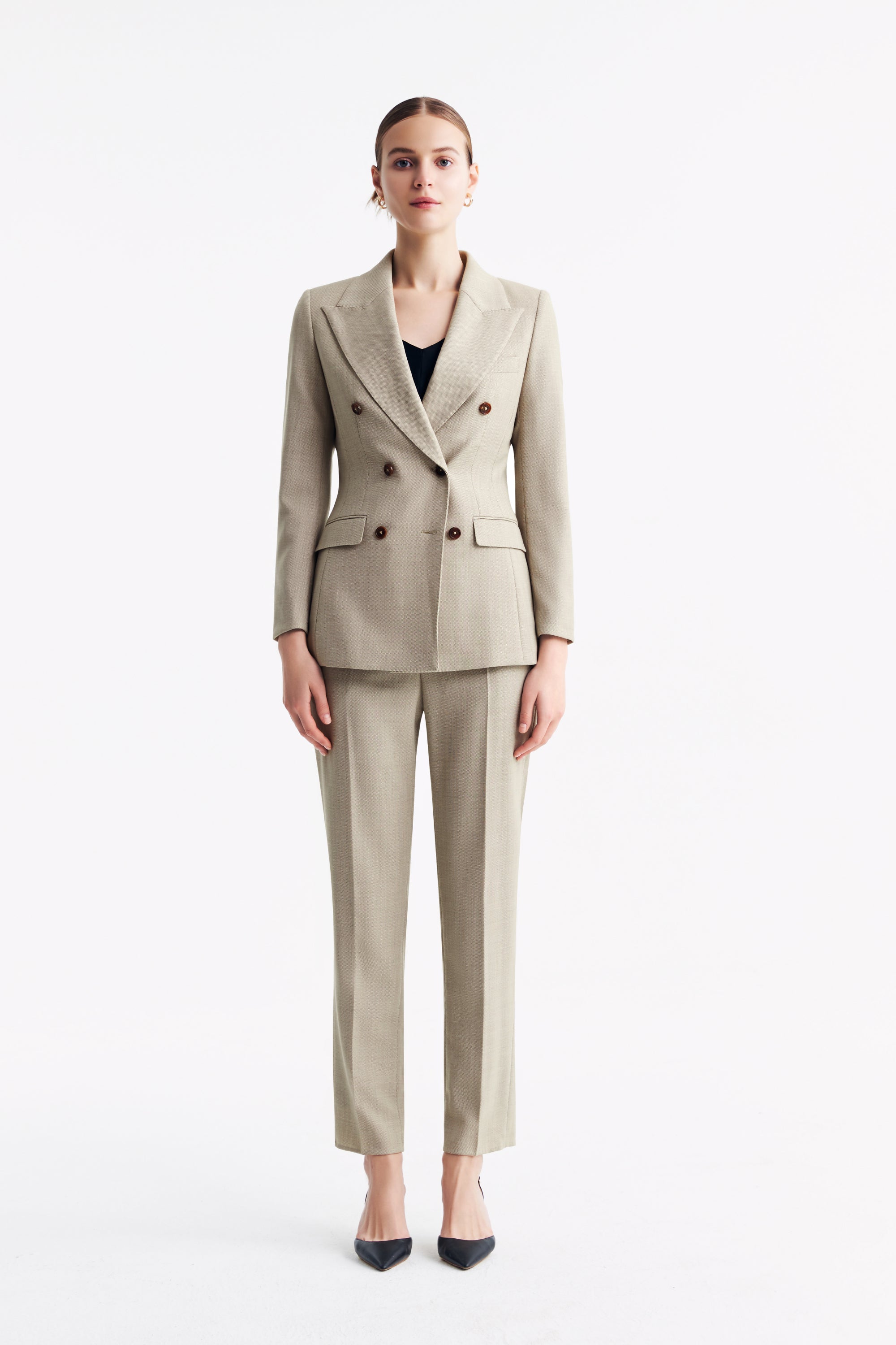 TieForHer - LC ELENA™ Tailored Slim-fit Cropped Trousers - Apricot - Trouser