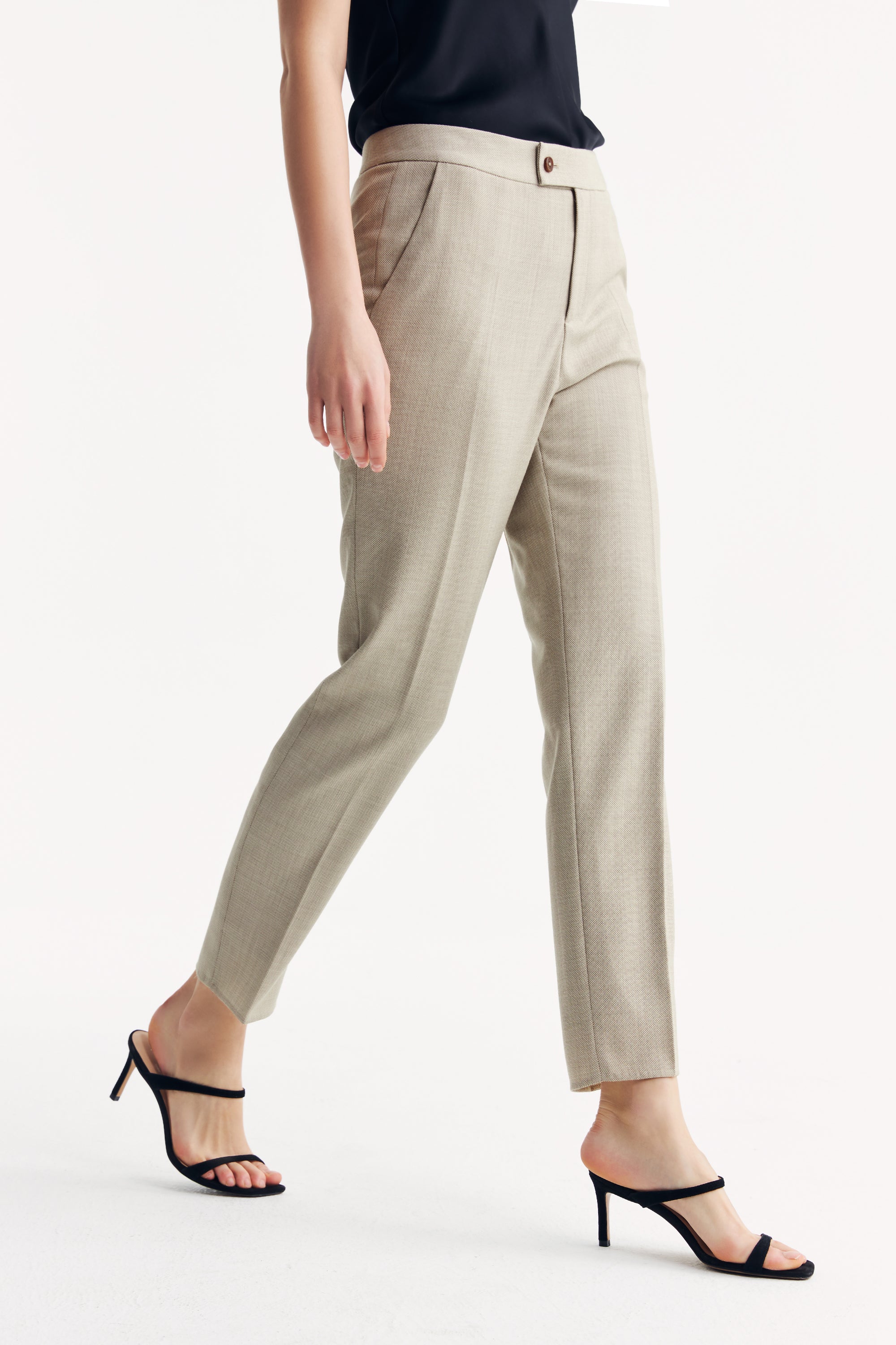 TieForHer - LC ELENA™ Tailored Slim-fit Cropped Trousers - Apricot - Trouser